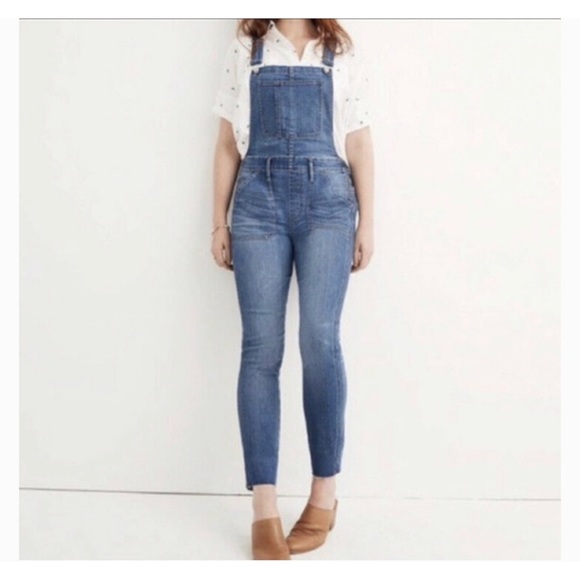 Madewell Skinny Overalls in Cedarburg Wash Raw Hem Jeans Size XXS - Picture 2 of 10